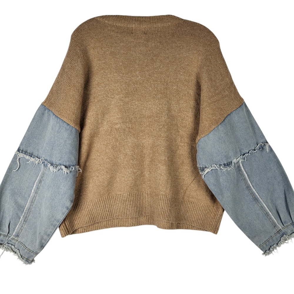Dreamers By Debut Mixed Media Sweater Women's M/L Colorblock Denim Sleeves Boho - Picture 2 of 9